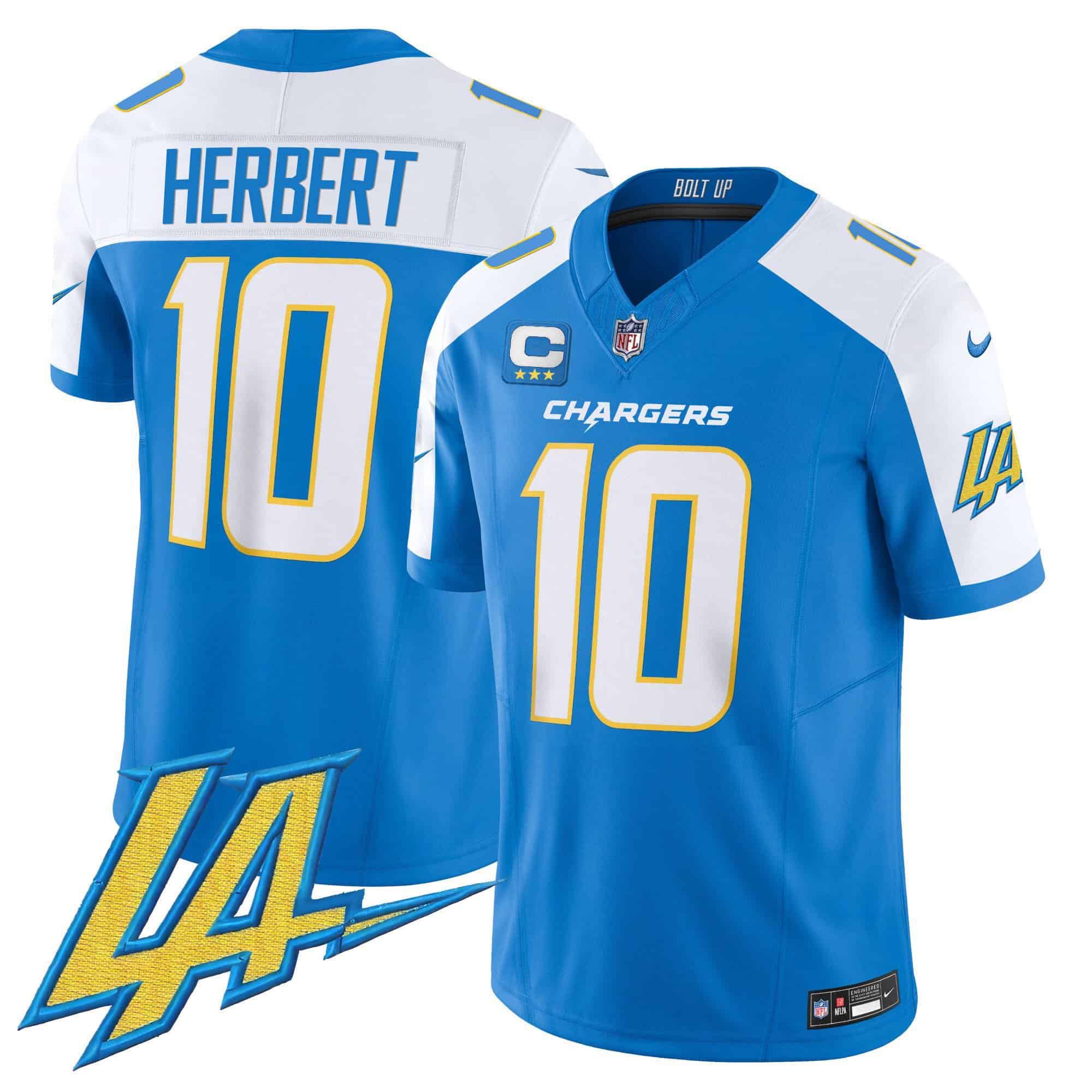 Men Los Angeles Chargers 10 Herbert Light Blue 2024 Nike Vapor Limited NFL Jersey